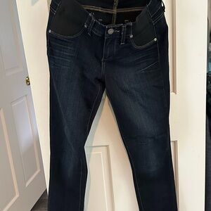 Paige maternity jeans- super comfy with some soft stretch. Dark Blue.
